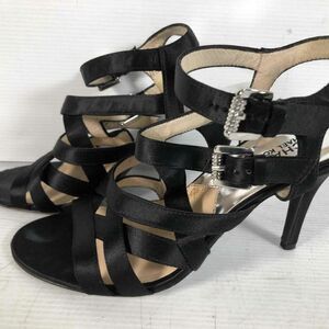 Michael Kors Black Fabric Satin Open Toe Buckle Ankle Stiletto Heel Sandals 9M